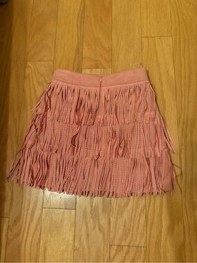 Fringed Mini Skirt in Dusty Pink